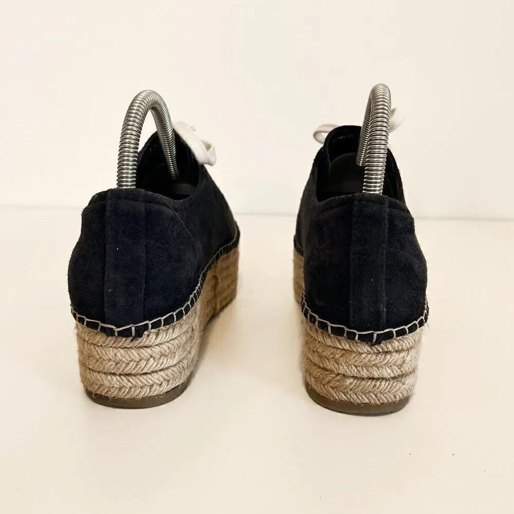 Miu Miu Blue Suede Lace Up Espadrille Platform Creeper Sneakers - Picture 5 of 9